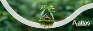 Casas sustentables rodeadas de áreas verdes y paneles solares