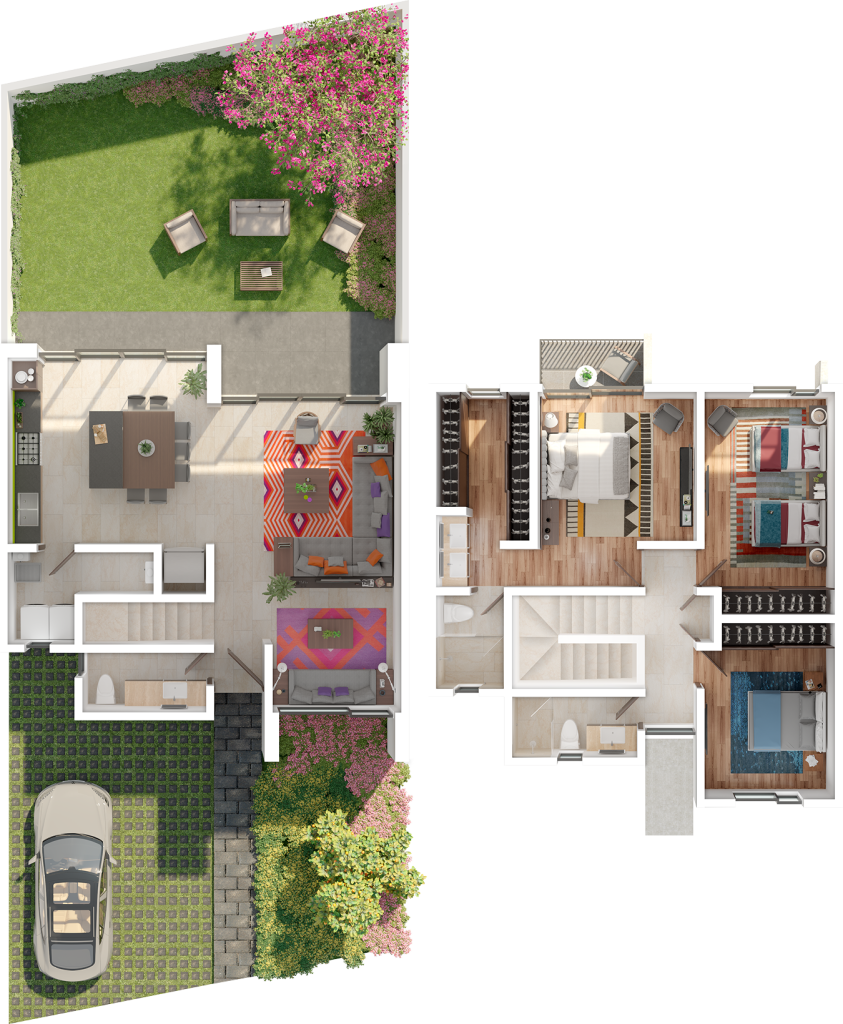 Render de las casas en Zibatá, en Paseo Pitahaya