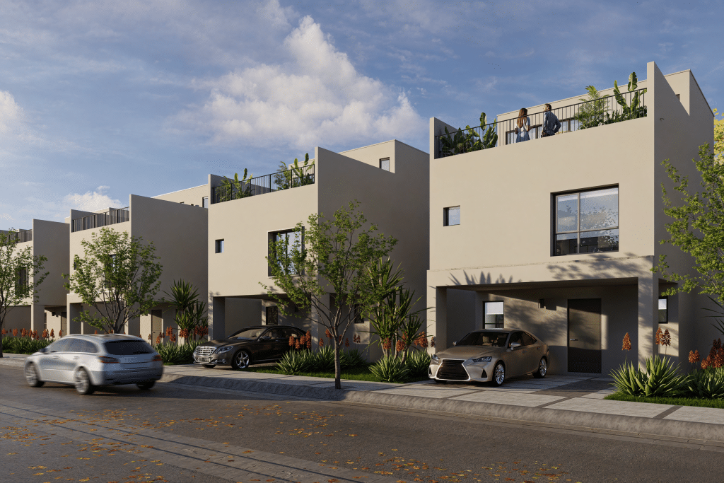 Fachada de Casa Santorini en Apodaca NL - Residencia de 179m2 con Roof Garden y doble terraza - Sirione Residencial