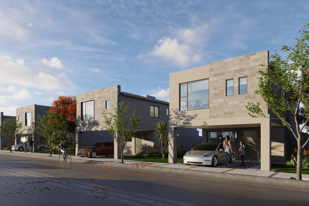 Fachada de Casa Lucca en Apodaca NL - Modelo de 174m2 con cochera techada para 2 autos - Sirione Residencial